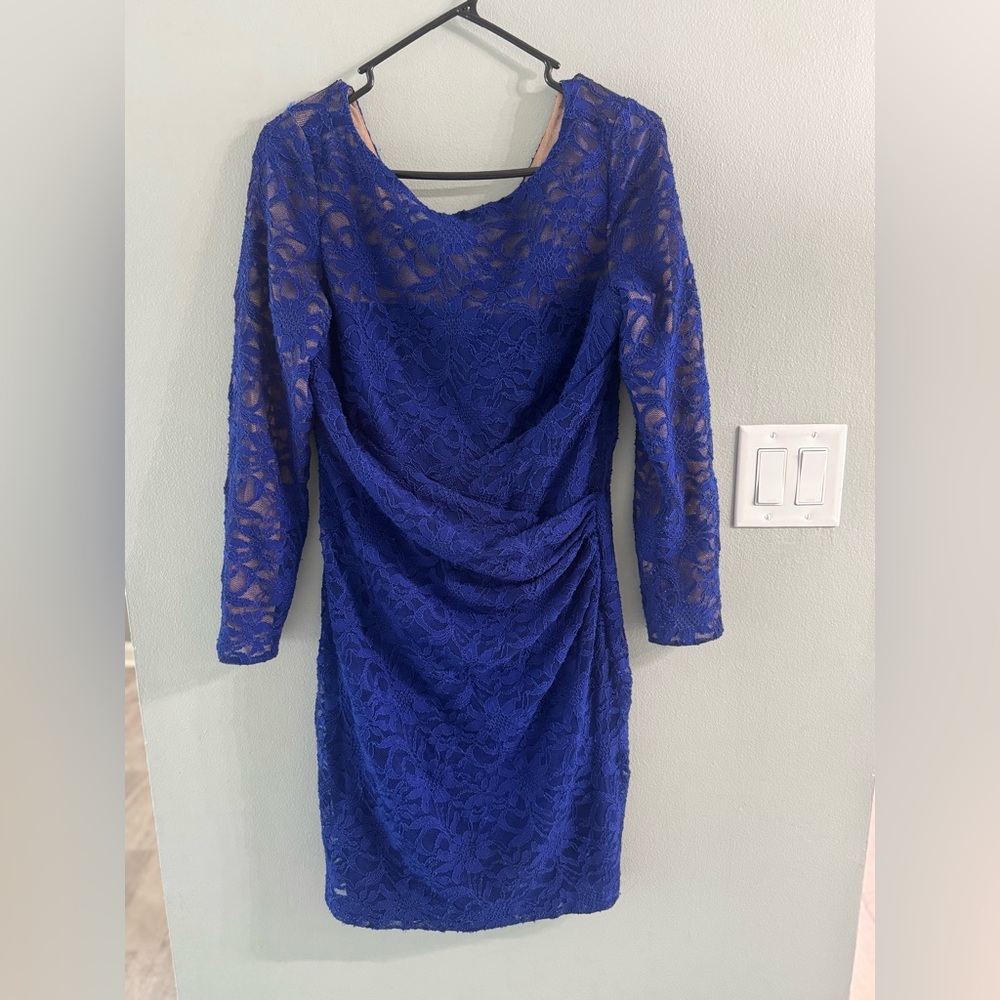 Royal Blue Floral Lace Sheath Dress Size 14 P Lauren Ralph
